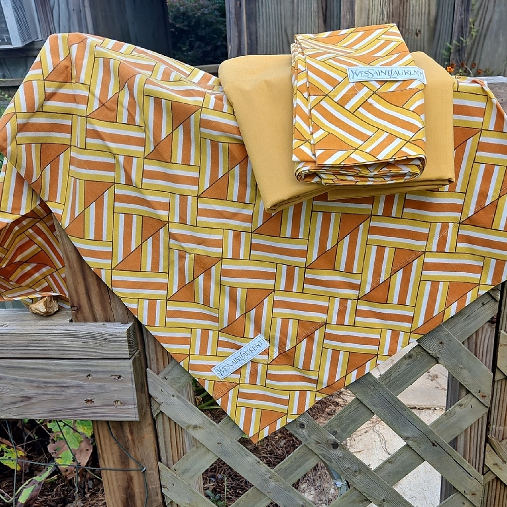 Vintage Yves Saint Laurent And Cannon Mustard, Orange & White Pillowcase